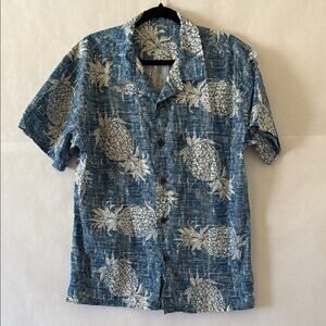 Palmwave Hawaiian Button Shirt Men's Size M Blue Pineapple Resortwear Camp